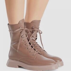Stuart Weitzman McKenzie taupe -mauve lace up combat boots neutral sz 7